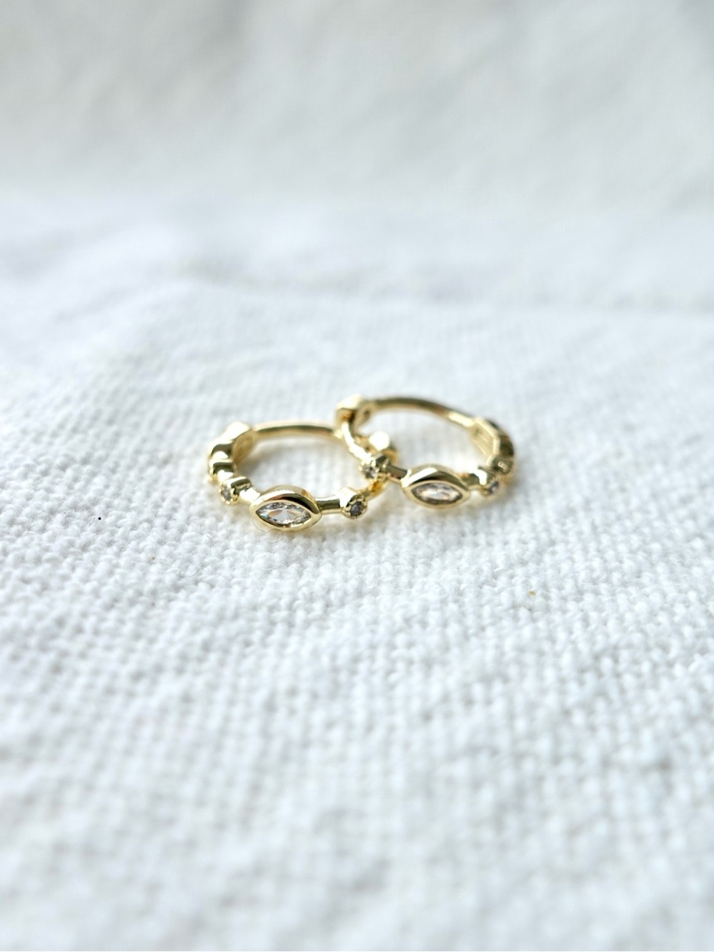 NEW! Dainty Gold Plated Hoop Earrings with Clear CZ Stones - Women Jewelry - Picture 1 of 7